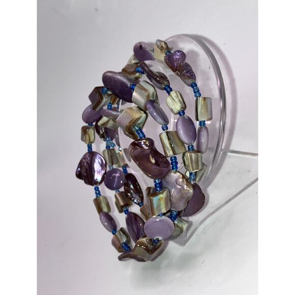 Purple South Seas Baroque Pearls Beaded Memory Wire Bracelet! - Picture 11 of 12